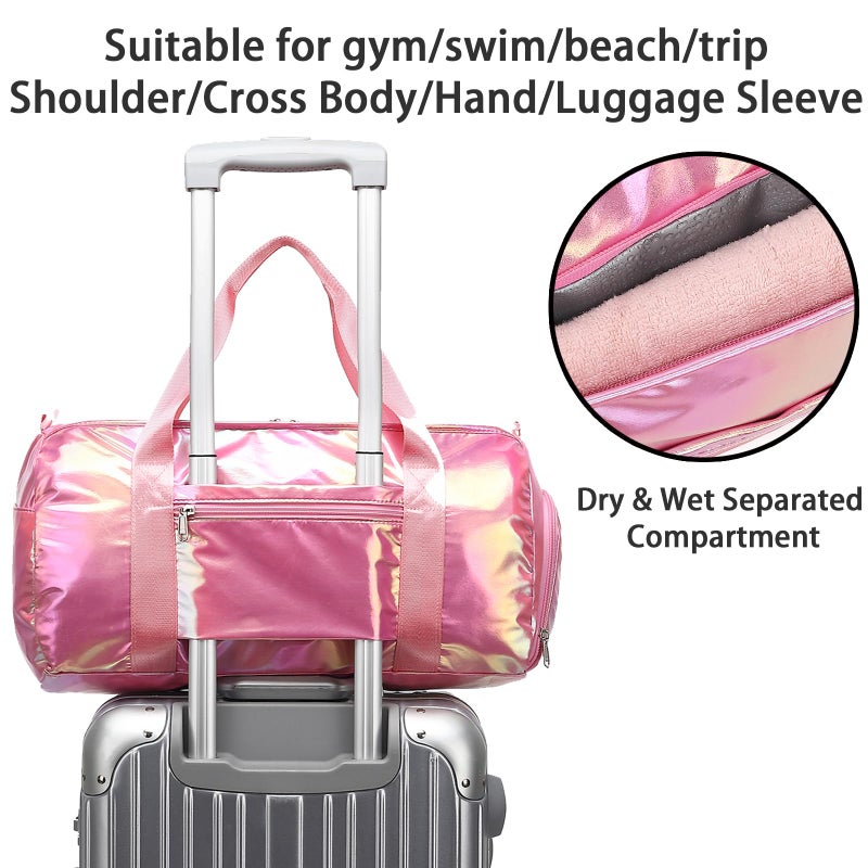 LEDAOU Gym Bag Sports Duffle Bag with Wet Pocket Weekender Overnight Bag with Waterproof Shoe Pouch and Air Hole for Girls Kids Women Travel Foldable Bag - Image 3