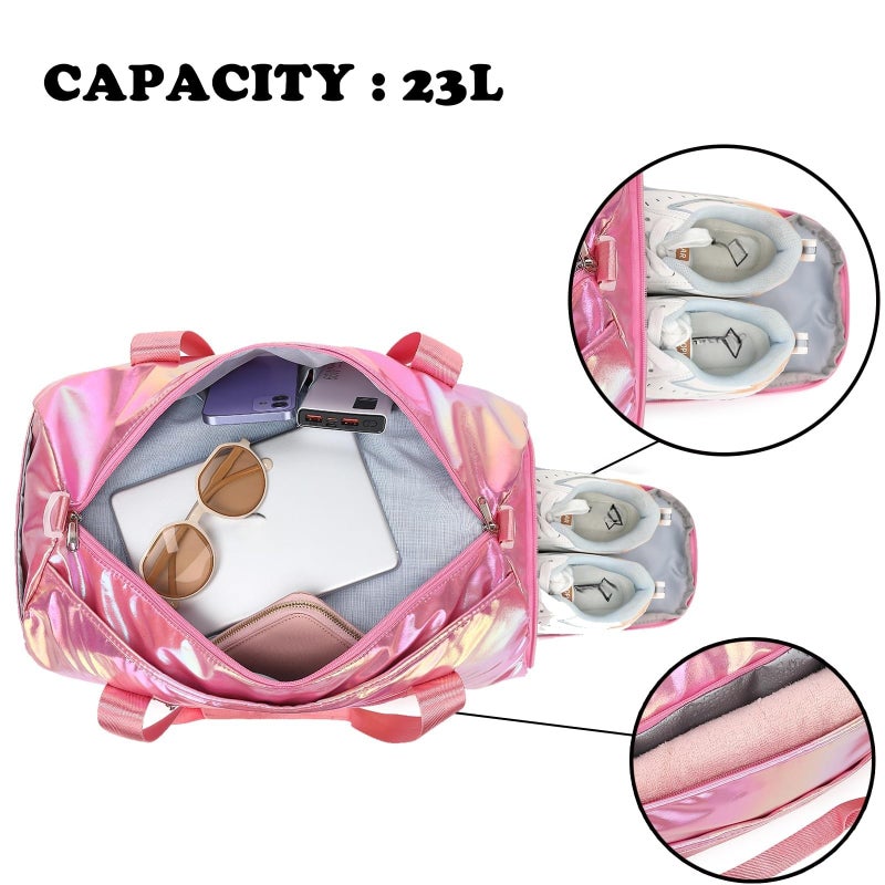 LEDAOU Gym Bag Sports Duffle Bag with Wet Pocket Weekender Overnight Bag with Waterproof Shoe Pouch and Air Hole for Girls Kids Women Travel Foldable Bag - Image 5