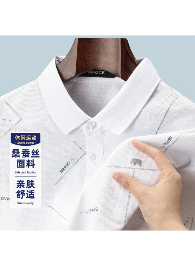 Fomoce 24 New Style Men's Polo Shirt With 24% Mulberry Silk - Moisture-wicking & Breathable Business Casual Short Sleeve Top - Image 2