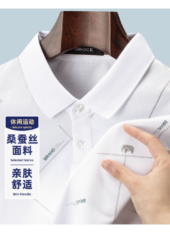 Fomoce 24 New Style Men's Polo Shirt With 24% Mulberry Silk - Moisture-wicking & Breathable Business Casual Short Sleeve Top - Image 1
