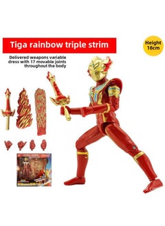 Ultraman Hand-made Spot Gold Cero Beria Geed Tiga Doll Model Stand Kidsren's Toys-Color:Tiga Rainbow Triple Strim