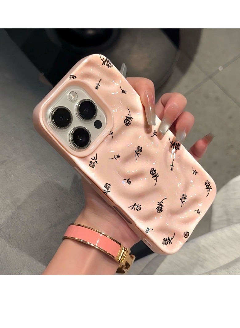 NIBEMINENT Full Screen Black Roses Protective TPU Case Cover For iPhone 16 Pro, Pink