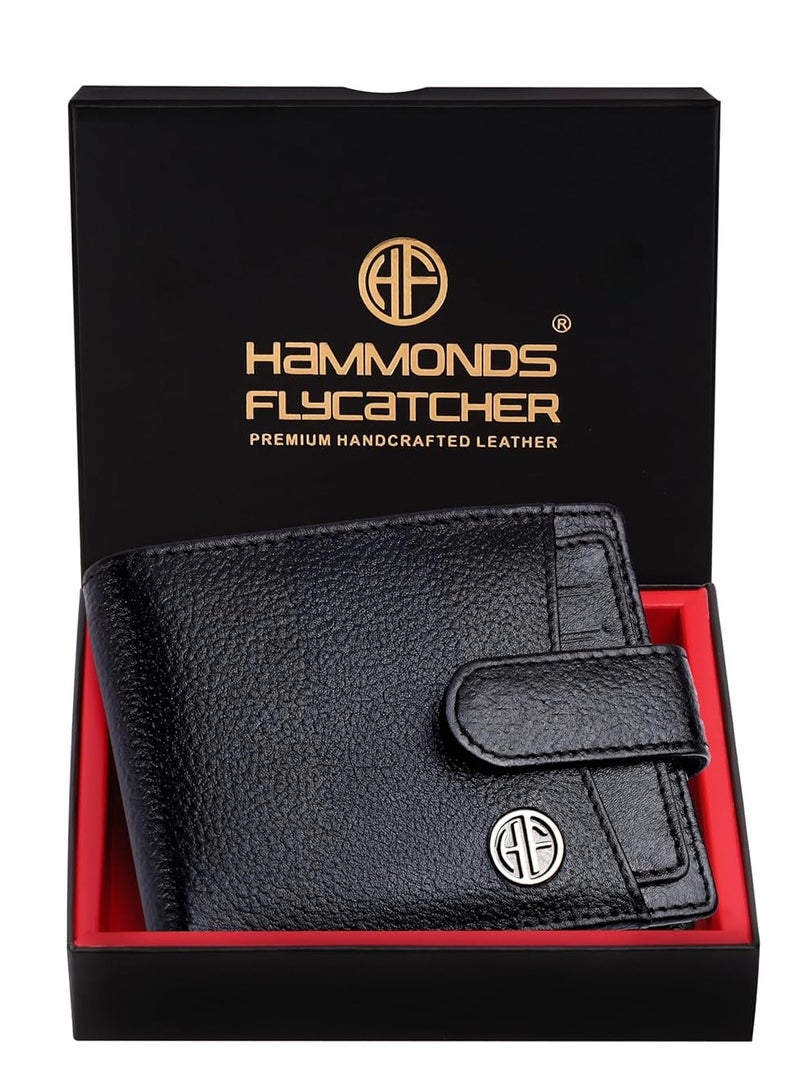 HAMMONDS FLYCATCHER Men Hammond's Flycatcher Genuine Leather Wallet - RFID Protected Leather Purse - 5 Card Slots, Coin & Hidden Pockets, Metal Snap Button - Black - Image 1