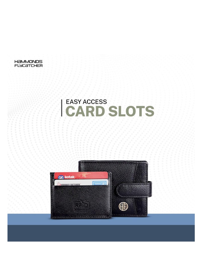 HAMMONDS FLYCATCHER Men Hammond's Flycatcher Genuine Leather Wallet - RFID Protected Leather Purse - 5 Card Slots, Coin & Hidden Pockets, Metal Snap Button - Black - Image 3