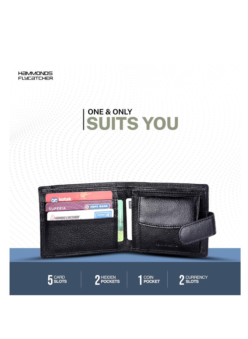 HAMMONDS FLYCATCHER Men Hammond's Flycatcher Genuine Leather Wallet - RFID Protected Leather Purse - 5 Card Slots, Coin & Hidden Pockets, Metal Snap Button - Black - Image 4