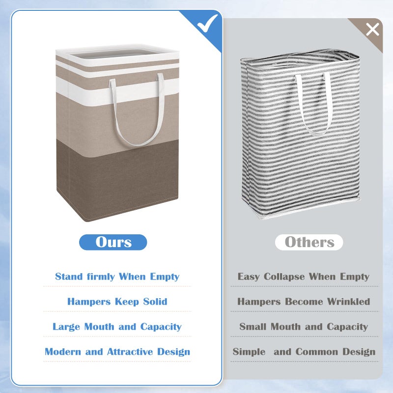 BlissTotes 3-Pack Laundry Basket, Freestandingï¼†Waterproof Laundry Hamper, Collapsible Tall Clothes Hamper with Easy Carry Handles for Clothes, Towels in the Family and Dorm,Gradient Khaki,75L - Image 3