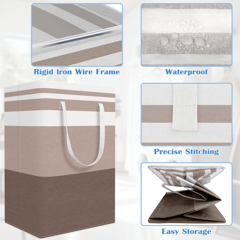 BlissTotes 3-Pack Laundry Basket, Freestandingï¼†Waterproof Laundry Hamper, Collapsible Tall Clothes Hamper with Easy Carry Handles for Clothes, Towels in the Family and Dorm,Gradient Khaki,75L - Image 4