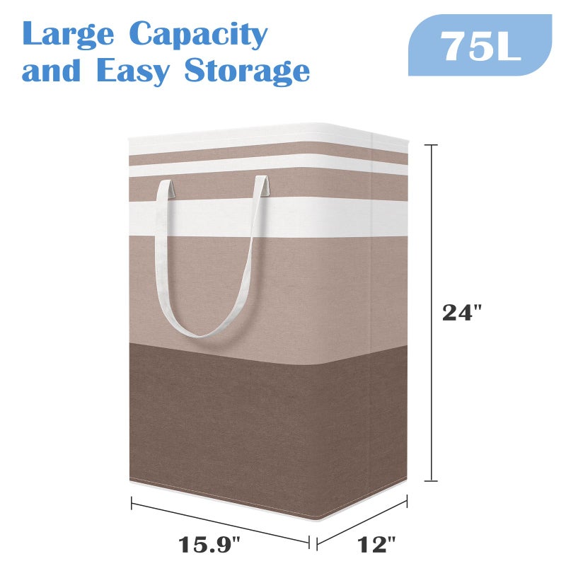 BlissTotes 3-Pack Laundry Basket, Freestandingï¼†Waterproof Laundry Hamper, Collapsible Tall Clothes Hamper with Easy Carry Handles for Clothes, Towels in the Family and Dorm,Gradient Khaki,75L - Image 2