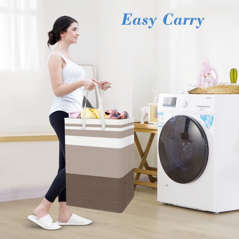 BlissTotes 3-Pack Laundry Basket, Freestandingï¼†Waterproof Laundry Hamper, Collapsible Tall Clothes Hamper with Easy Carry Handles for Clothes, Towels in the Family and Dorm,Gradient Khaki,75L - Image 5
