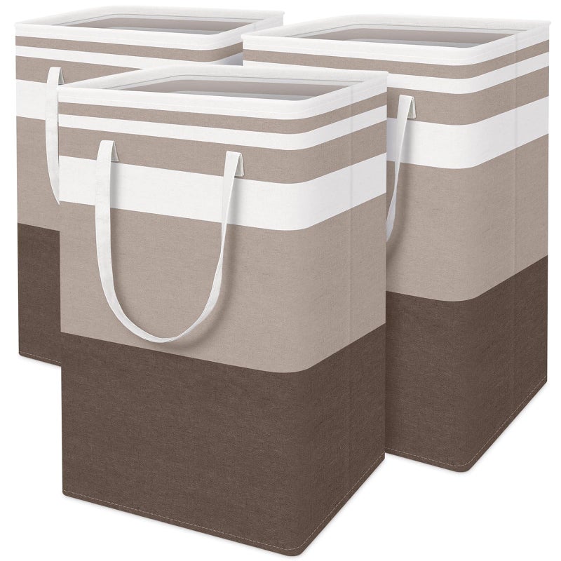 BlissTotes 3-Pack Laundry Basket, Freestandingï¼†Waterproof Laundry Hamper, Collapsible Tall Clothes Hamper with Easy Carry Handles for Clothes, Towels in the Family and Dorm,Gradient Khaki,75L - Image 1