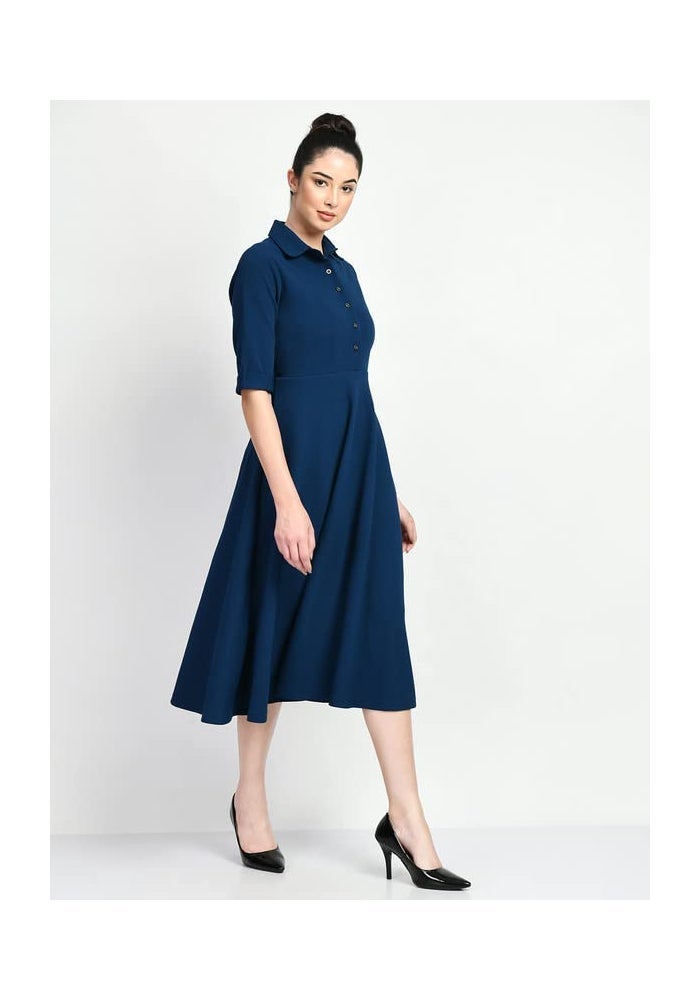 Exude Royal Blue Midi Shirt Dress for Women - Image 3