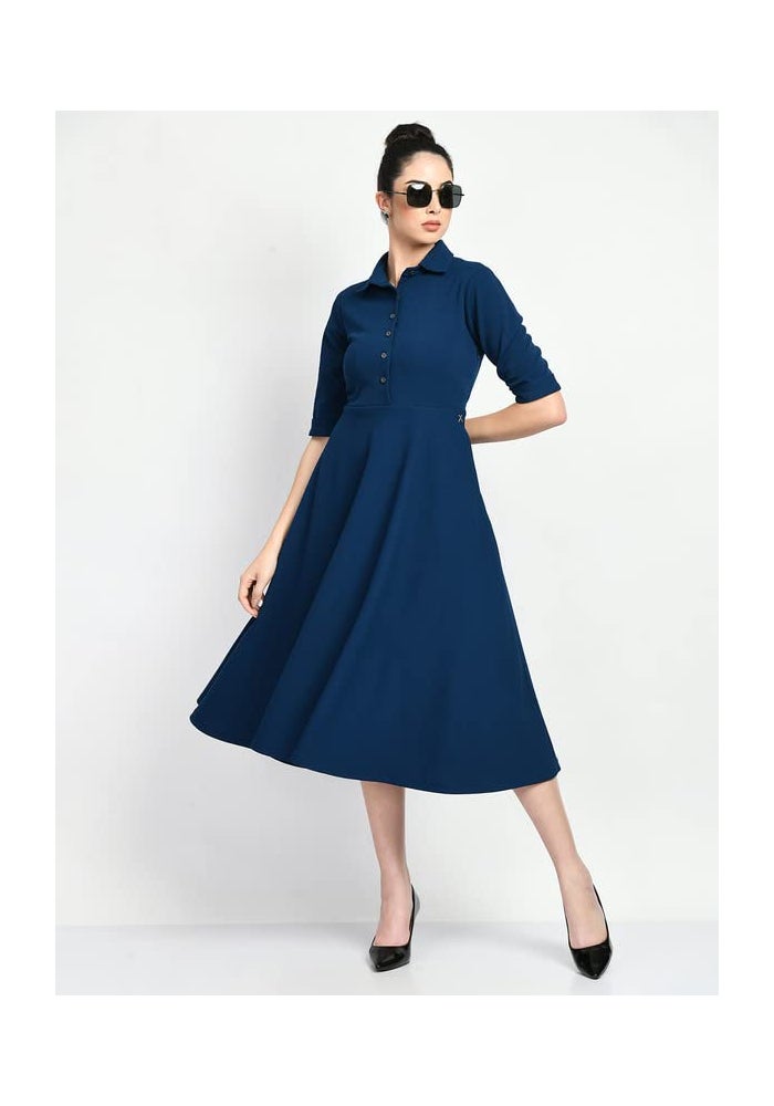 Exude Royal Blue Midi Shirt Dress for Women - Image 4