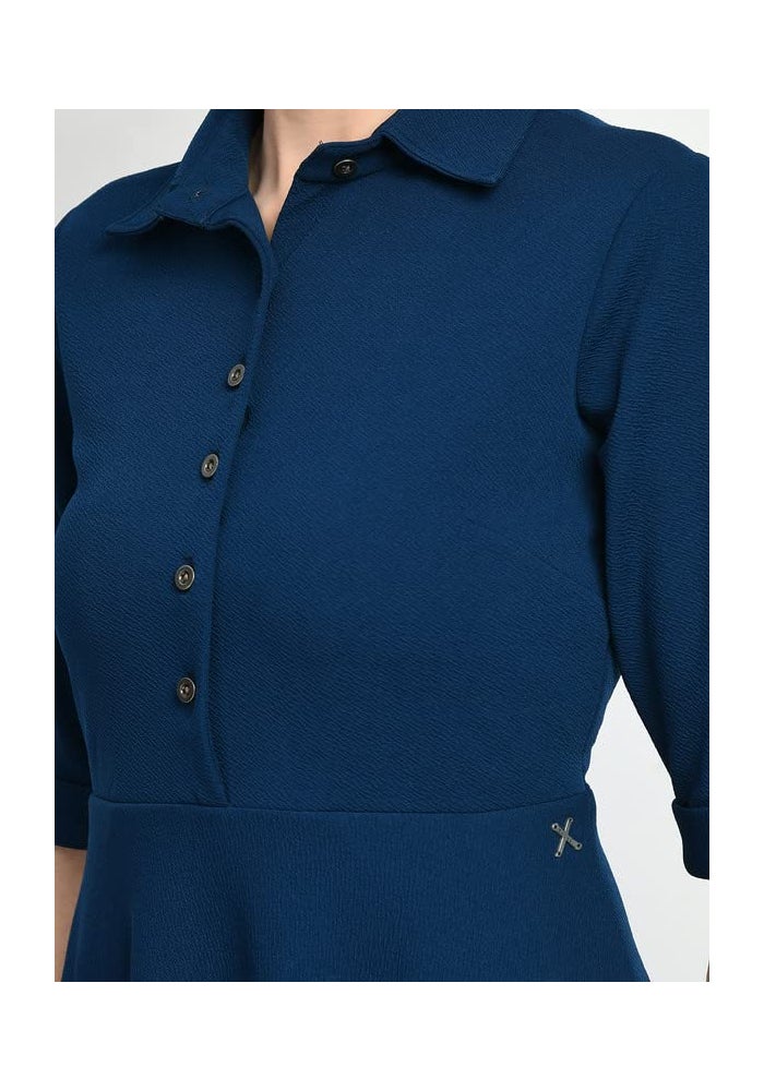 Exude Royal Blue Midi Shirt Dress for Women - Image 5