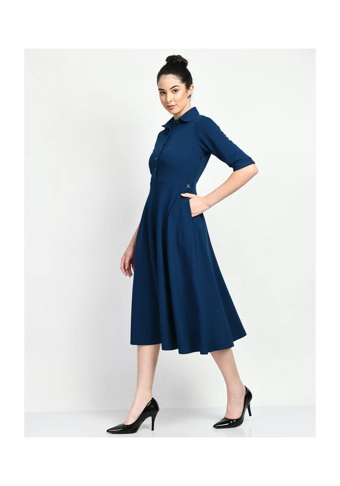 Exude Royal Blue Midi Shirt Dress for Women - Image 2