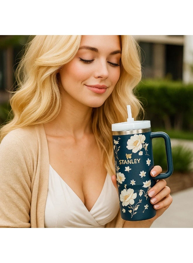 كوب ستانلي أوريجينال فلوستات كوينشر H2.0 معزول بالفراغ من الفولاذ المقاوم للصدأ مع غطاء وقش للمياه أو الشاي المثلج وعصير القهوة والعصائر وما إلى ذلك، 1.18 لتر