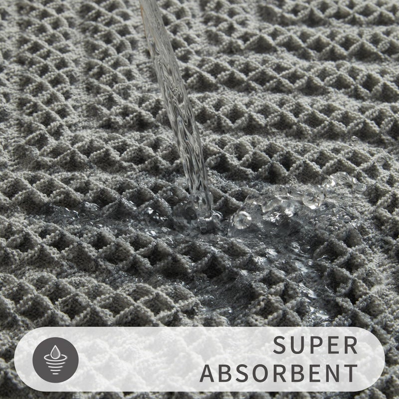 BULULOM Bathroom Decor Bathroom Rugs Upgraded Waffle Bath Mat Super Absorbent Non Slip Bath Carpet Machine Washable Bathroom Rugs for Bathroom  Quick Dry Shower Mats  Ultra Soft Gray 2' x 6' - Image 1