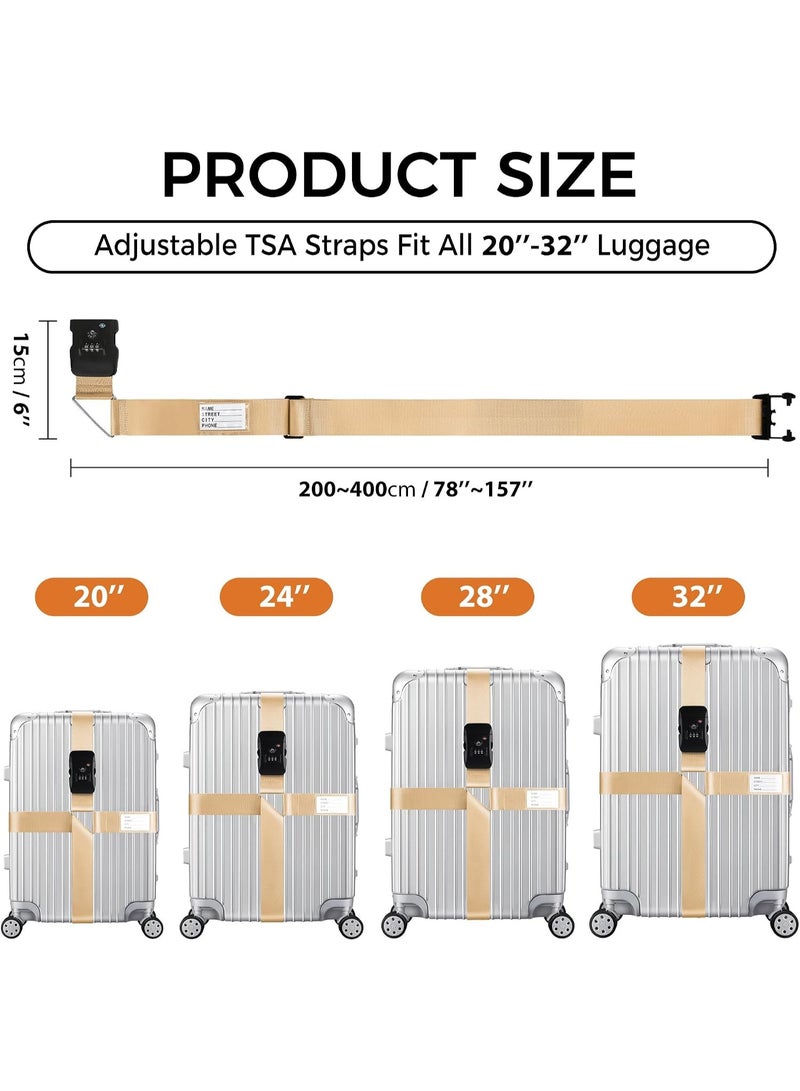 Cross Luggage Straps Set TSA Approved with Lock Adjustable Travel Suitcase Belts Suitcase Tags with Name ID Card Packing Straps for Suitcases Strap Travel Accessories (Khaki, 1pcs) | Luggage Strap Set, Packing Suitcases, Name Tags with ID Card, Travel Accessories - Image 2