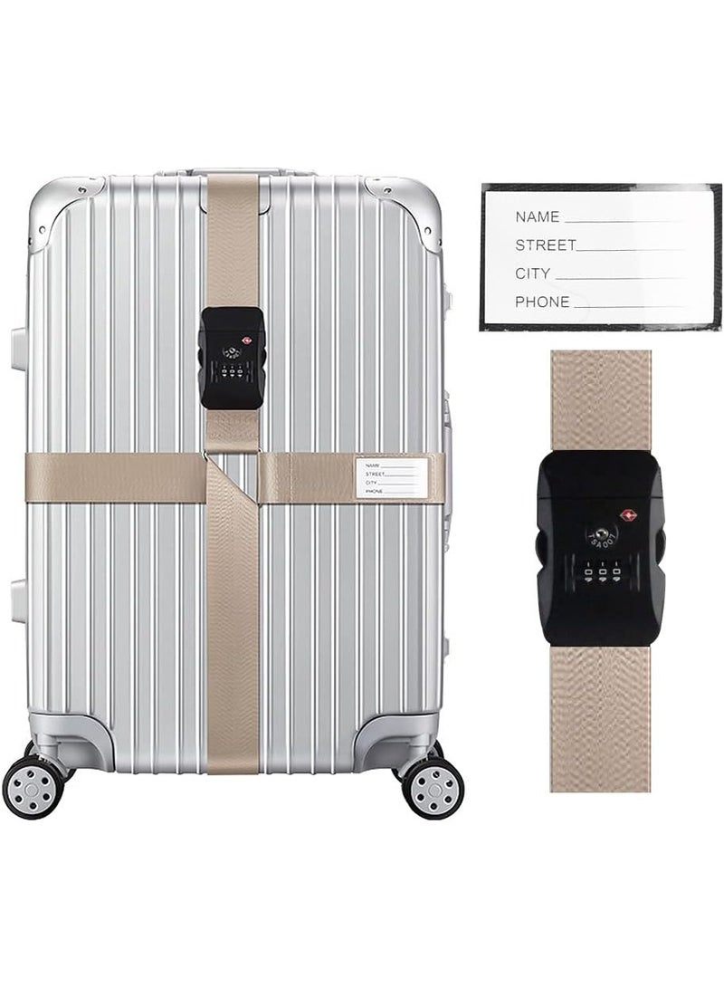 Cross Luggage Straps Set TSA Approved with Lock Adjustable Travel Suitcase Belts Suitcase Tags with Name ID Card Packing Straps for Suitcases Strap Travel Accessories (Khaki, 1pcs) | Luggage Strap Set, Packing Suitcases, Name Tags with ID Card, Travel Accessories - Image 1