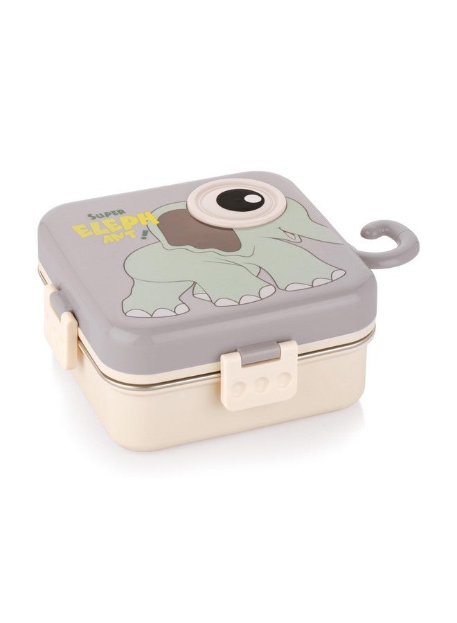 ATTRO Carnival Super Elephant Lunch Box 2 Layer Stainless Steel Lunch Box Comes with 1 Detachable Tray, 1 Small Container & 1 Spoon Ideal for Kids BPA Free 1120ml+70ml- Grey - Image 1
