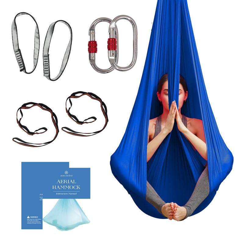 aum active Aerial Silk Yoga Hammock & Swing for Home, Inversion Exercises, Starter Kit for All Levels - Durable with Extension Straps, Carabiners, and Pose Guide - Image 1