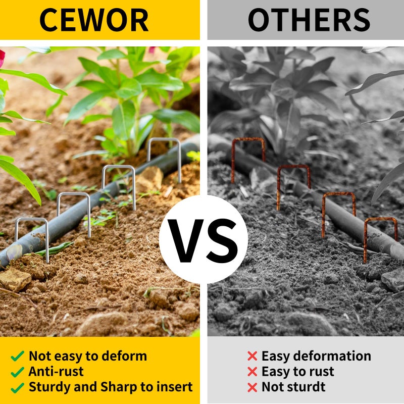 CEWOR 100 Pack Landscape Staples 4 Inches, Galvanized Garden Stakes Landscape Staples Fabric Pins Lawn Stakes for Barrier Fabric, U-Type Heavy Duty - Image 4