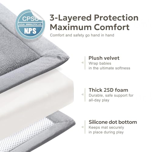 Mallify Ultra Soft 1.3" Thick Baby Play Mat for Floor, Extra Large Velvet Playpen Mat, Baby-Safe & Non-Slip Tummy Time Mat, Crawling for Babies, Toddlers, Infants, Kids, Easy Care, 79"x59", Gray - Image 4