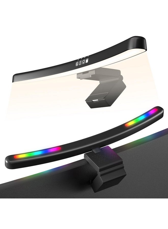 جايسوفو شريط إضاءة شاشة Geisofu المنحني مع إضاءة خلفية RGB، مصباح شاشة كمبيوتر للعناية بالعين، مصدر ضوء مزدوج مع شريط إضاءة مؤقت للتحكم باللمس، ملحقات الألعاب للعبة المكتب المنزلي  - Image 1