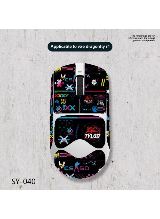 Applicable To Vgn Dragonfly R1 Mouse Anti-slip Stickers E-sports Full Set With Back Stickers Lizard Skin Sweat-proof Suction Hair Wholesale-Color:VNG Dragonfly R1-SY-040 Team Printing/Black Diamond-all Inclusive  - Image 1