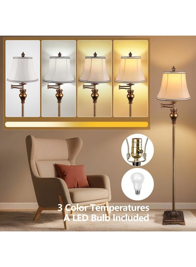 PARTPHONER Vintage Floor Lamps for Living Room,Traditional 350° Adjustable Swing Arm Farmhouse Floor Lamp for Bedroom, Rustic Standing Lamp Pole Lamps for Reading, Home Décor and Office,Bronze Gold - Image 4