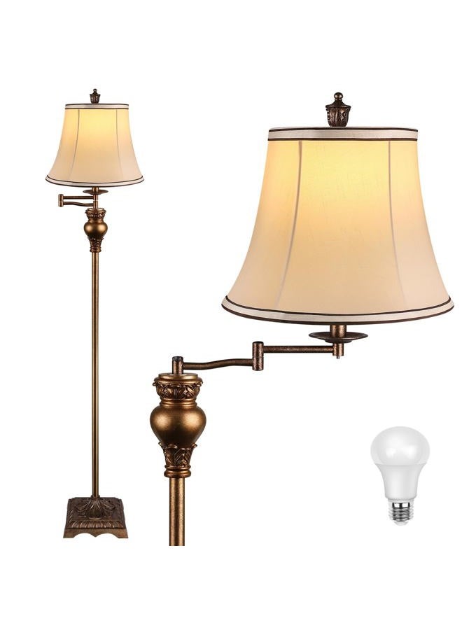 PARTPHONER Vintage Floor Lamps for Living Room,Traditional 350° Adjustable Swing Arm Farmhouse Floor Lamp for Bedroom, Rustic Standing Lamp Pole Lamps for Reading, Home Décor and Office,Bronze Gold - Image 1