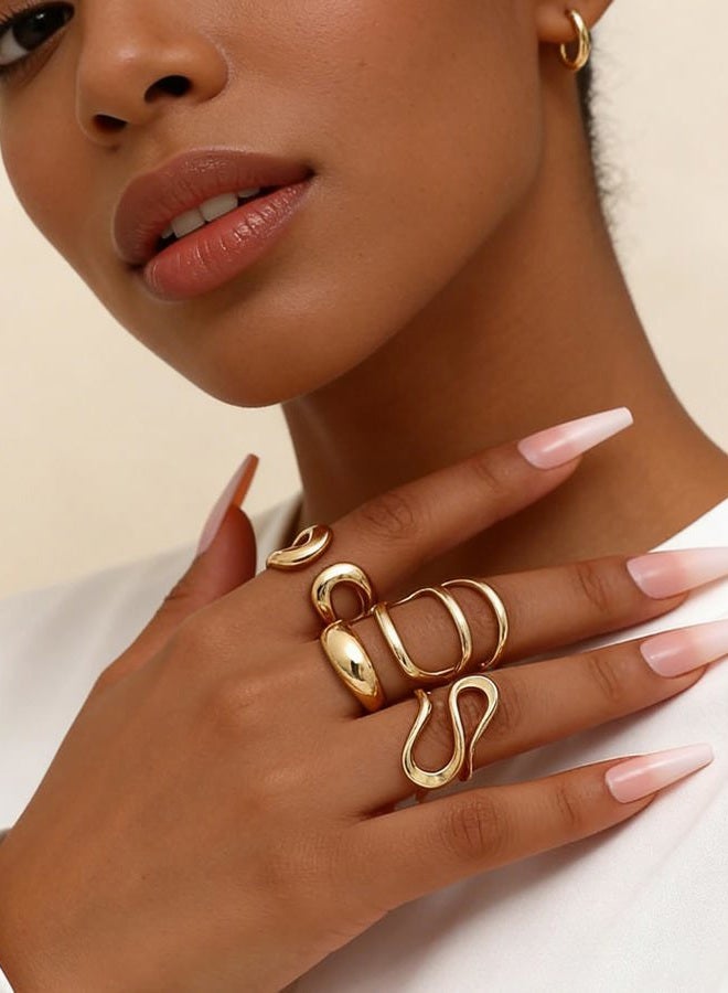 YEEZII 18K Chunky Gold Rings Non Tarnish, Gold Plated Stackable Thumb Ring, Trendy Statement Women Rings Set, Brass, No Gemstone - Image 5