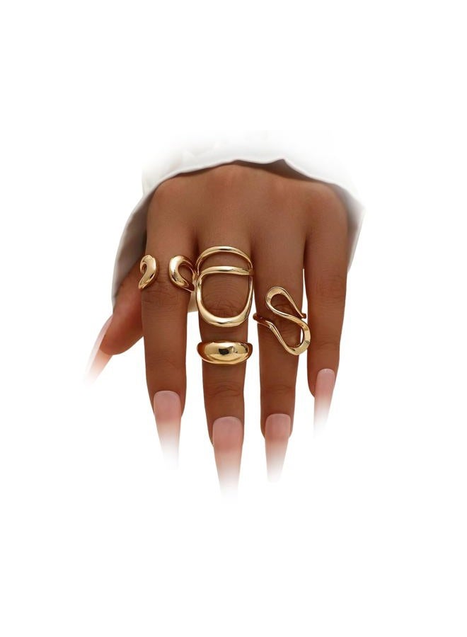 YEEZII 18K Chunky Gold Rings Non Tarnish, Gold Plated Stackable Thumb Ring, Trendy Statement Women Rings Set, Brass, No Gemstone - Image 1