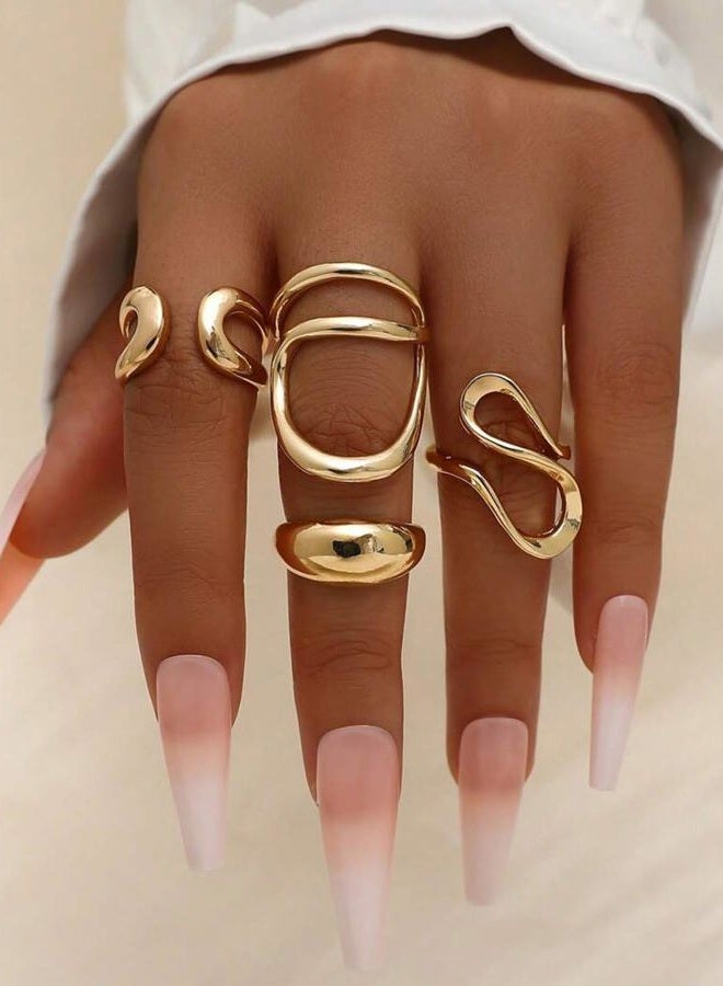 YEEZII 18K Chunky Gold Rings Non Tarnish, Gold Plated Stackable Thumb Ring, Trendy Statement Women Rings Set, Brass, No Gemstone - Image 2