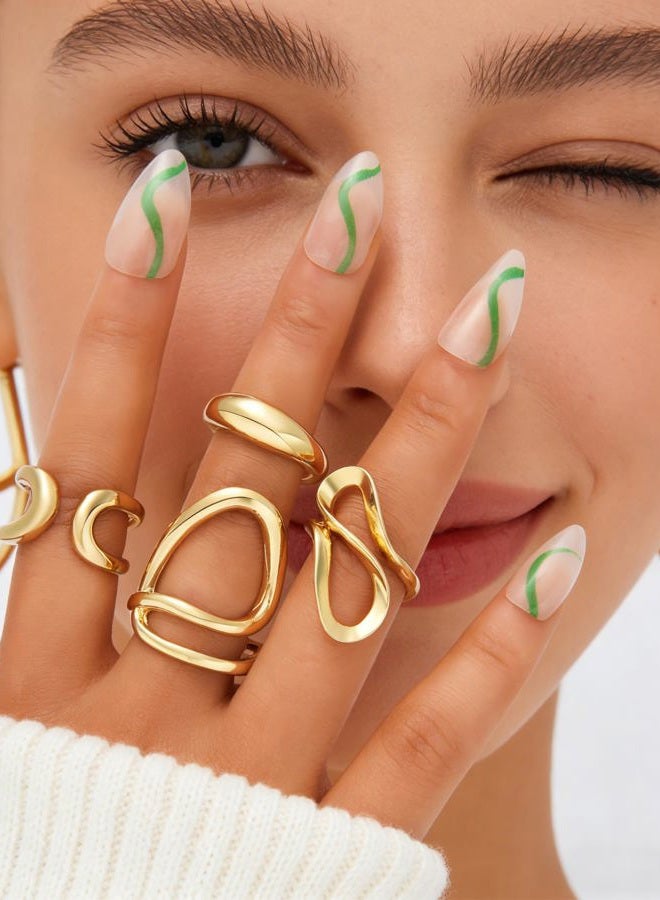 YEEZII 18K Chunky Gold Rings Non Tarnish, Gold Plated Stackable Thumb Ring, Trendy Statement Women Rings Set, Brass, No Gemstone - Image 3