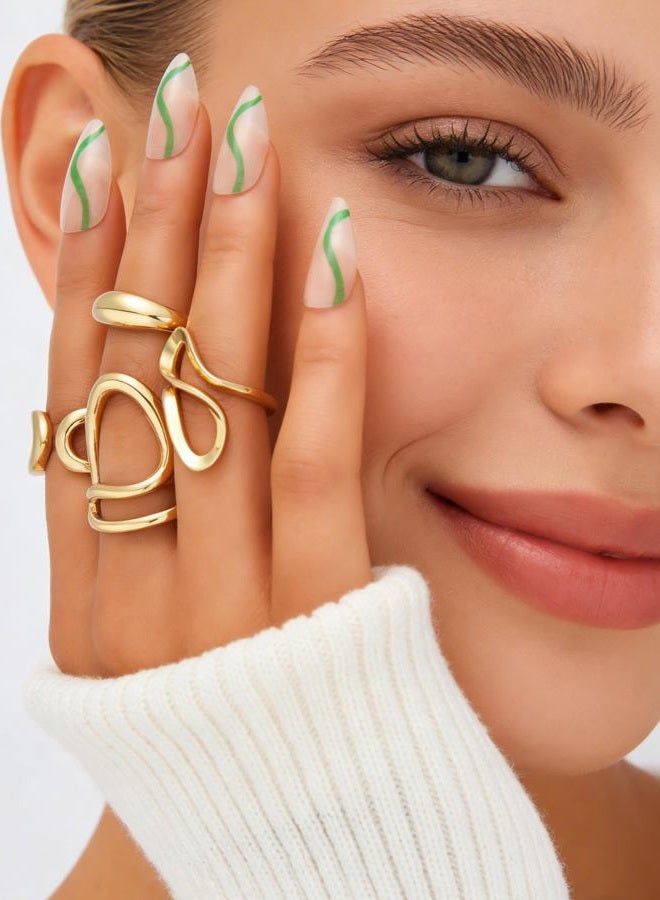 YEEZII 18K Chunky Gold Rings Non Tarnish, Gold Plated Stackable Thumb Ring, Trendy Statement Women Rings Set, Brass, No Gemstone - Image 4