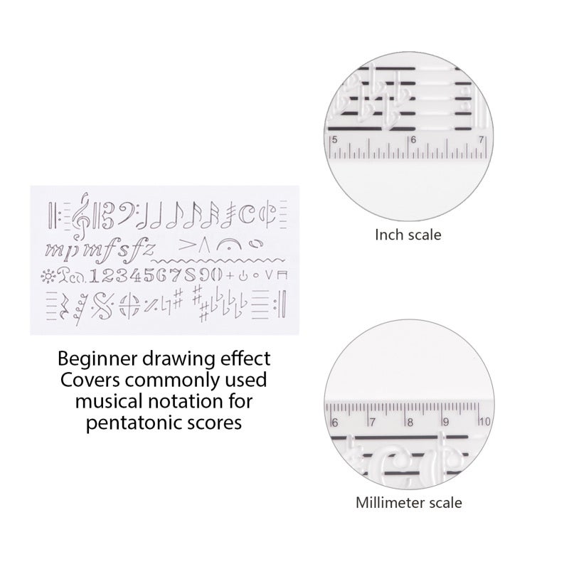 Music Notation Ruler: 1mm Thick White PP Material, Comprehensive Music Symbols, Dual Millimeter & Inch Scales - Lightweight Durable Composer Template for Composers, Music Teachers, Students and Music - Image 3