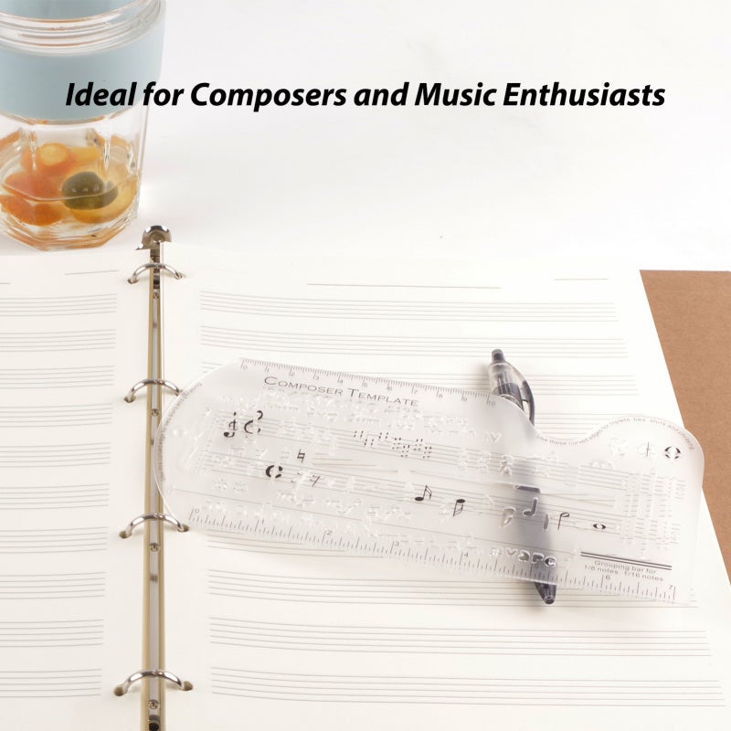 Music Notation Ruler: 1mm Thick White PP Material, Comprehensive Music Symbols, Dual Millimeter & Inch Scales - Lightweight Durable Composer Template for Composers, Music Teachers, Students and Music - Image 2