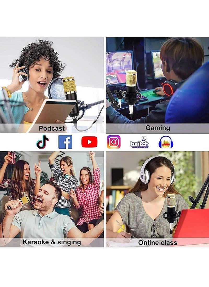 "Studio Recording & Broadcasting Set: Professional Condenser Microphone with V8S Live Sound Card – Black/Gold" - Image 4