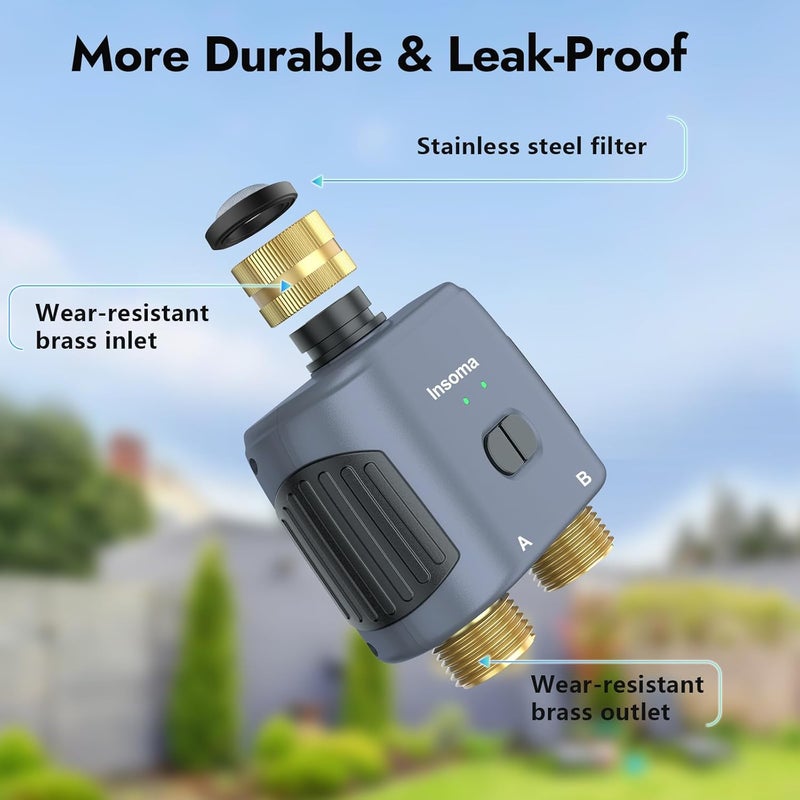 Insoma WiFi Water Timer for Garden Hose with Brass Inlet & Outlet,Smart Hose Timer with WiFi Hub, APP & Voice Control,Up to 20 Watering Plans, 2-Zone Sprinkler Drip Irrigation System Controller for Watering - Image 2