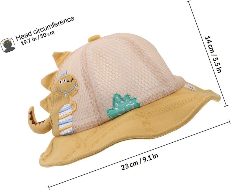 Breathable Sun Hat Mesh Bucket Hat with Cartoon Dinosaur Embroidery Sun Protection Cap for Boys and Summer Outdoor 50cm - Image 2