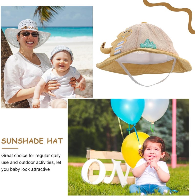 Breathable Sun Hat Mesh Bucket Hat with Cartoon Dinosaur Embroidery Sun Protection Cap for Boys and Summer Outdoor 50cm - Image 5