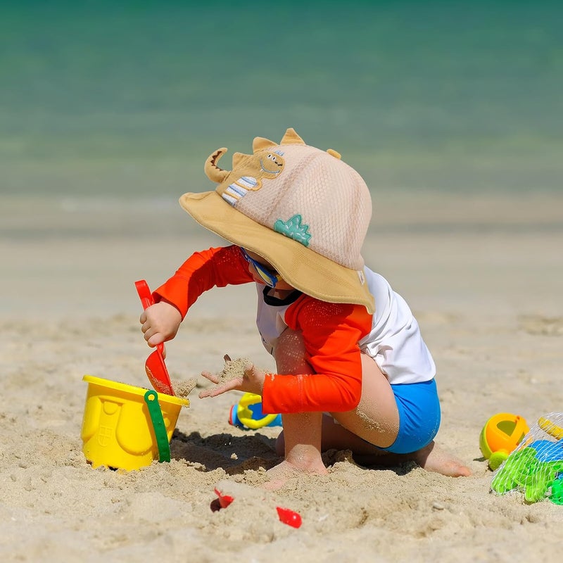 Breathable Sun Hat Mesh Bucket Hat with Cartoon Dinosaur Embroidery Sun Protection Cap for Boys and Summer Outdoor 50cm - Image 4