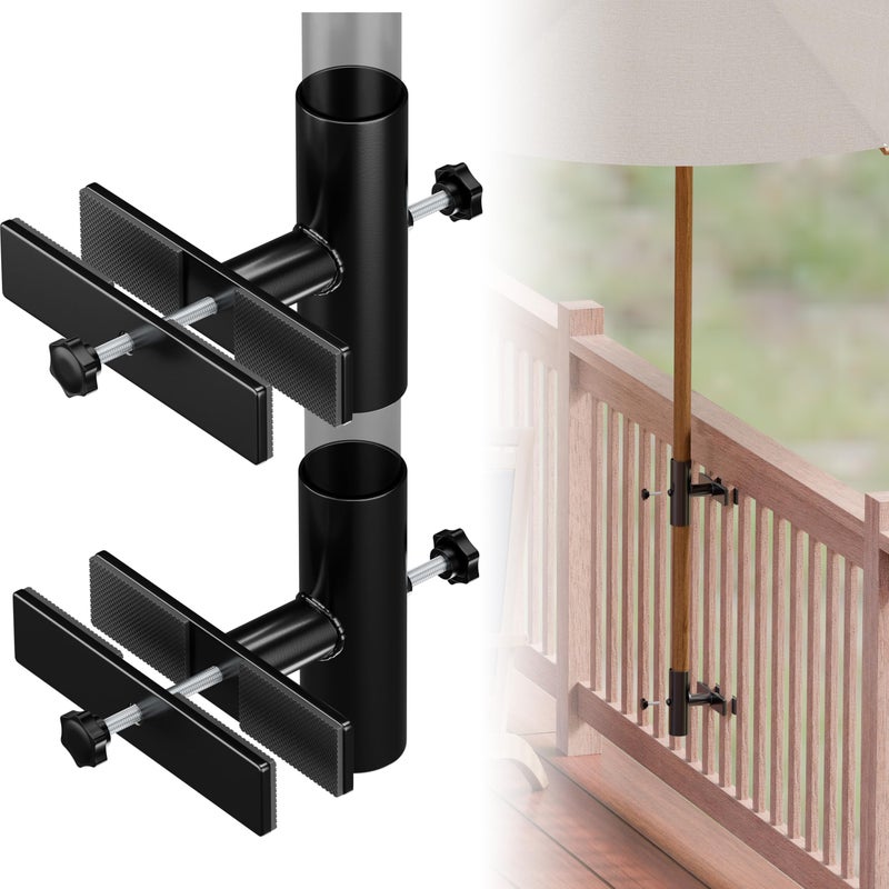 SANKINS Patio Umbrella Holder for Deck Railing, Adjustable Patio Umbrella Base Outdoor Umbrella Stand, Patio Umbrella Clamp Deck Umbrella Mount for Balcony, Patio Railing - Image 1