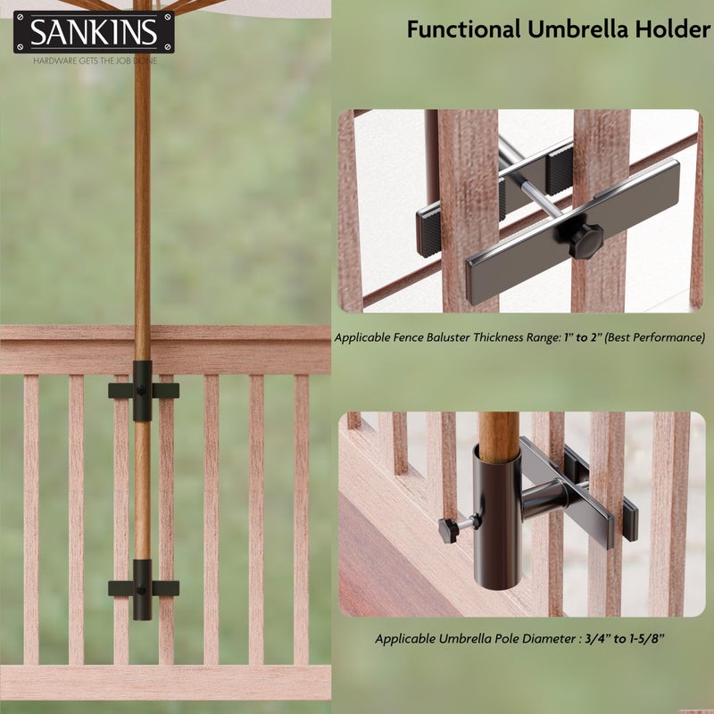 SANKINS Patio Umbrella Holder for Deck Railing, Adjustable Patio Umbrella Base Outdoor Umbrella Stand, Patio Umbrella Clamp Deck Umbrella Mount for Balcony, Patio Railing - Image 3