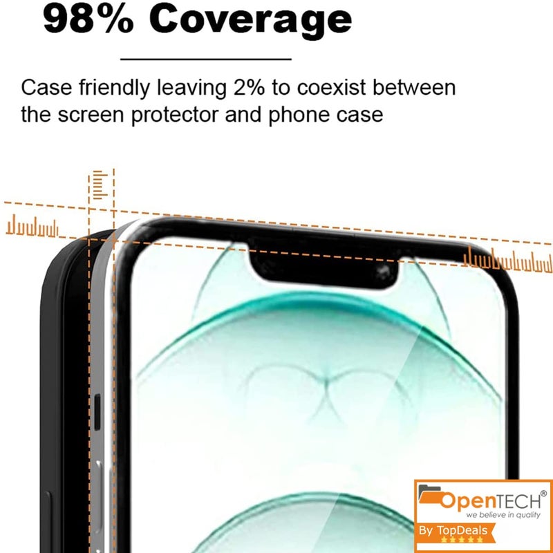 OpenTech ® Military-Grade Premium Tempered Glass Screen Protector for iPhone 13/13 Pro / 14 / 16e with Edge to Edge Coverage - Case Friendly, Anti-scratch and Bubble free installation kit - Image 4