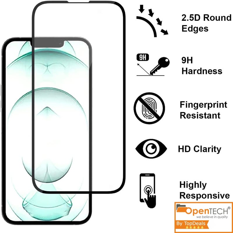 OpenTech ® Military-Grade Premium Tempered Glass Screen Protector for iPhone 13/13 Pro / 14 / 16e with Edge to Edge Coverage - Case Friendly, Anti-scratch and Bubble free installation kit - Image 3