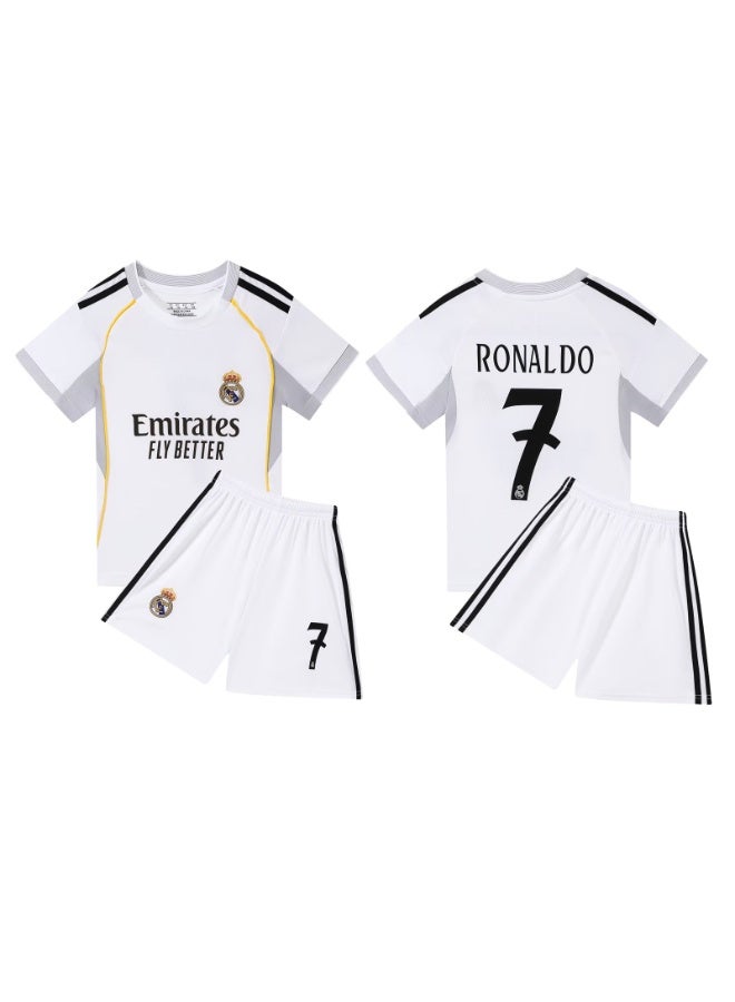2026 Real Madrid home short-sleeved football uniform #7 RONALDO football jersey pants suit children's size gift for fans and friends - Image 1
