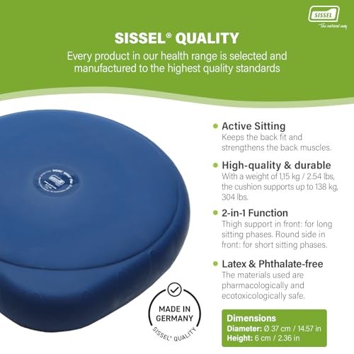 SISSEL SITFIT Plus | الجلوس النشط والديناميكي | وظيفة 2 في 1 | ضغط قابل للتعديل | أزرق، 14.5 بوصة | يقوي عضلات الظهر | يشمل مضخة وملصق تمرين - Image 4