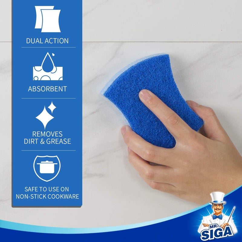 Mr Siga MR.SIGA Non-Scratch Cellulose Scrub Sponge, Dual-Sided Dishwashing Sponge for Kitchen, 12 Pack - Image 5