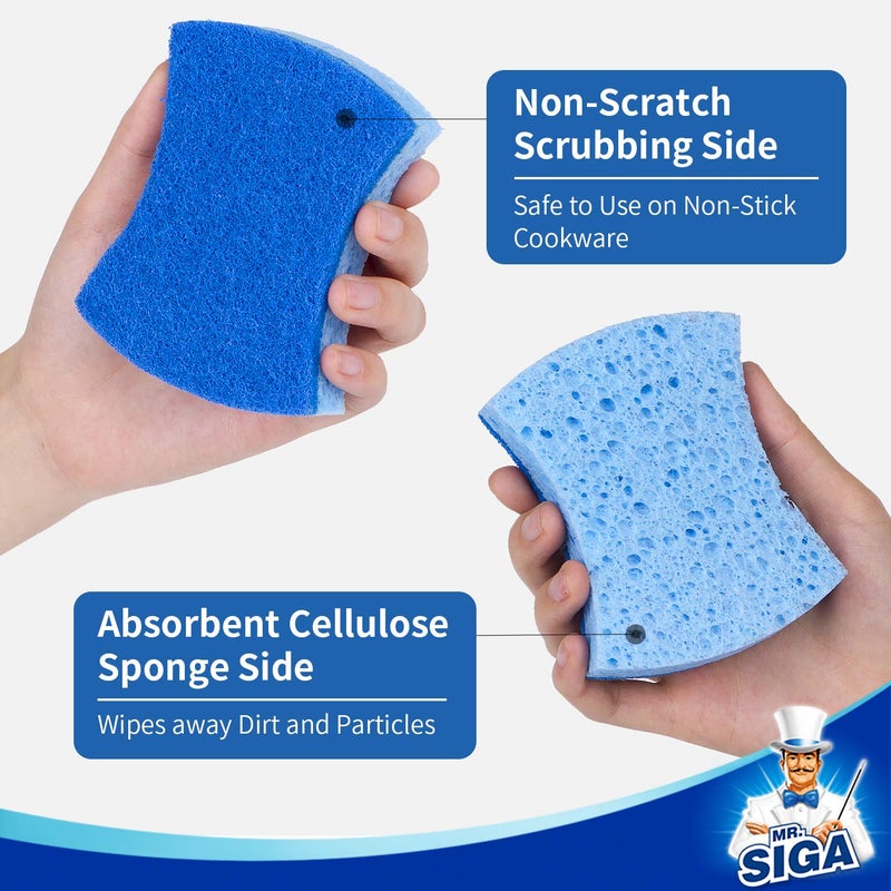 Mr Siga MR.SIGA Non-Scratch Cellulose Scrub Sponge, Dual-Sided Dishwashing Sponge for Kitchen, 12 Pack - Image 4